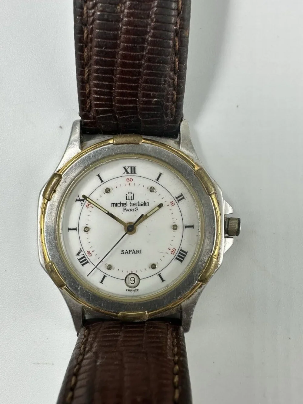 Michel Herbelin Safari Watch Gold Tone New Battery Working Missing Case Back
